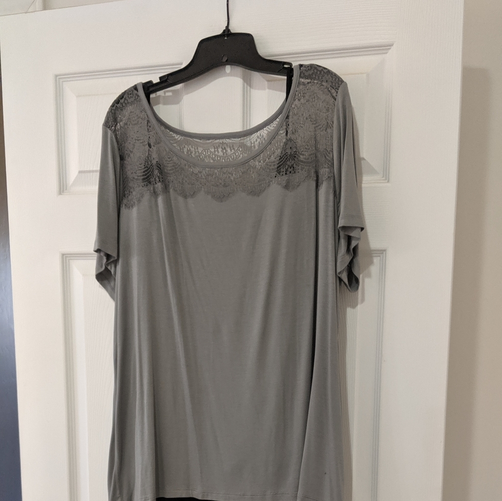 Beautiful lace top soft fabric dress shirt gray